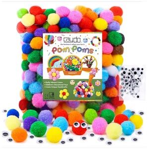 Caydo [400 pcs] - 300 Pieces 1 Inch Assorted Pompoms with 100pieces Wiggle Eyes